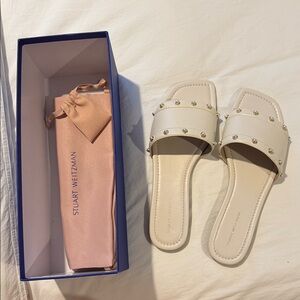 NWT - Stuart Weitzman Cream Studded Women's Slides